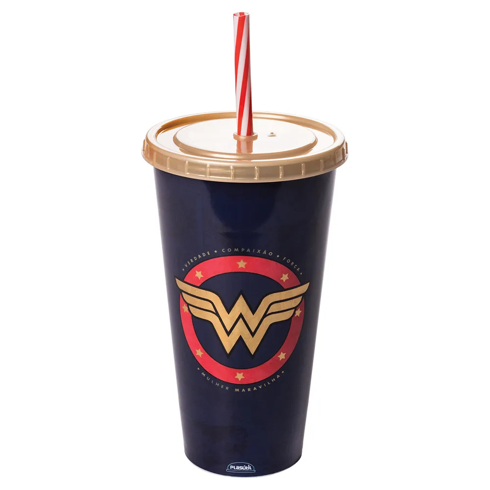 Glass with straw 700ml Wonder Woman