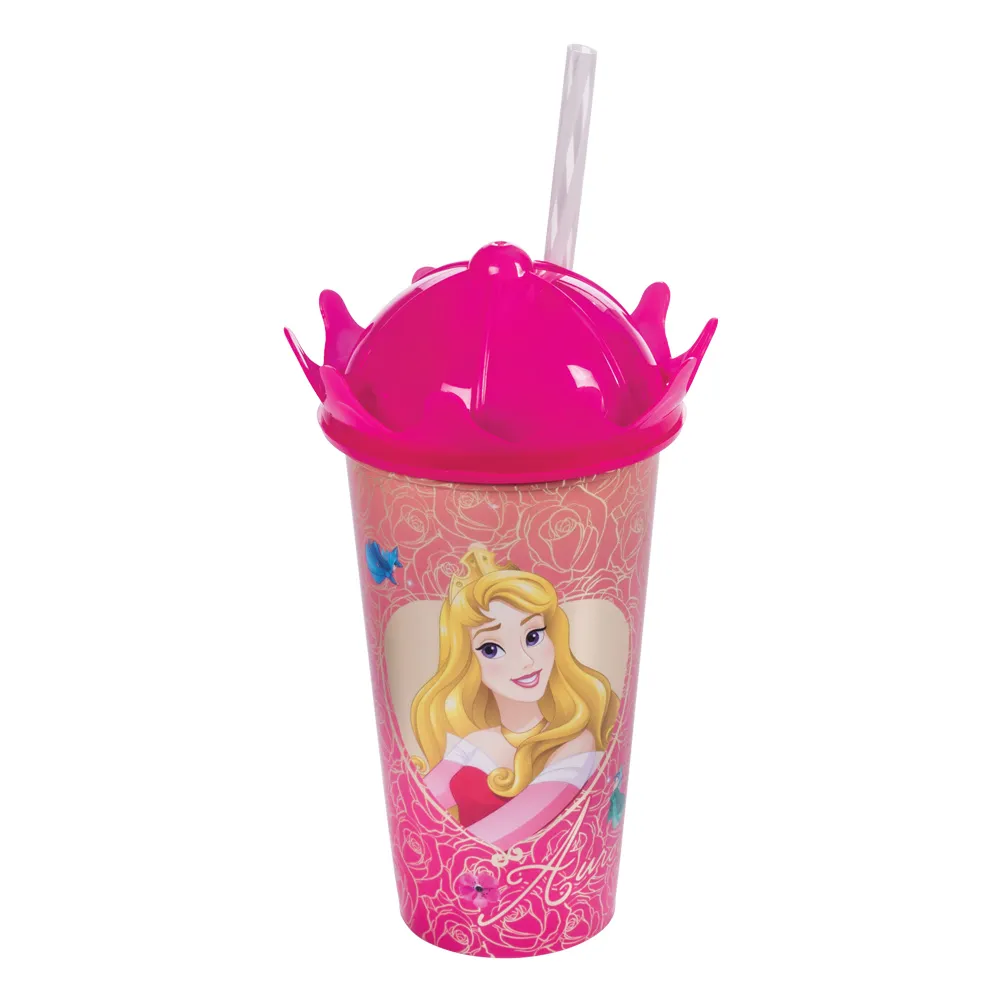 Vaso Corona Con Pajita 500ml Princess Aurora